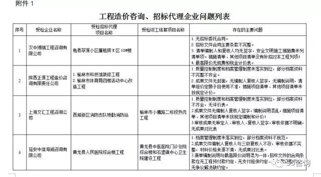 工程造價咨詢、招標(biāo)代理企業(yè)問題列表